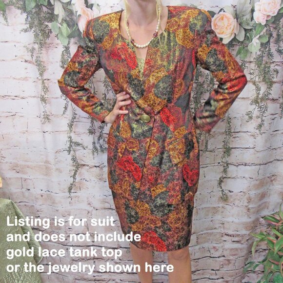 36 bust 2-piece silk suit GILLIAN logo 1980s paper hang tag, Tunic length Blazer - Picture 6 of 11
